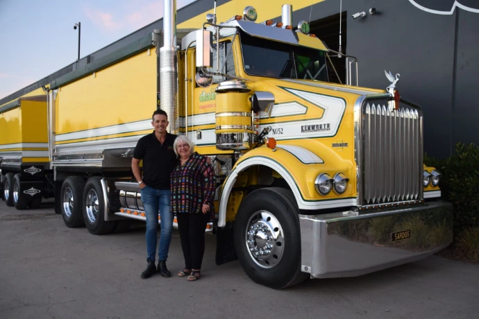 Evan and Margaret in front of old truck