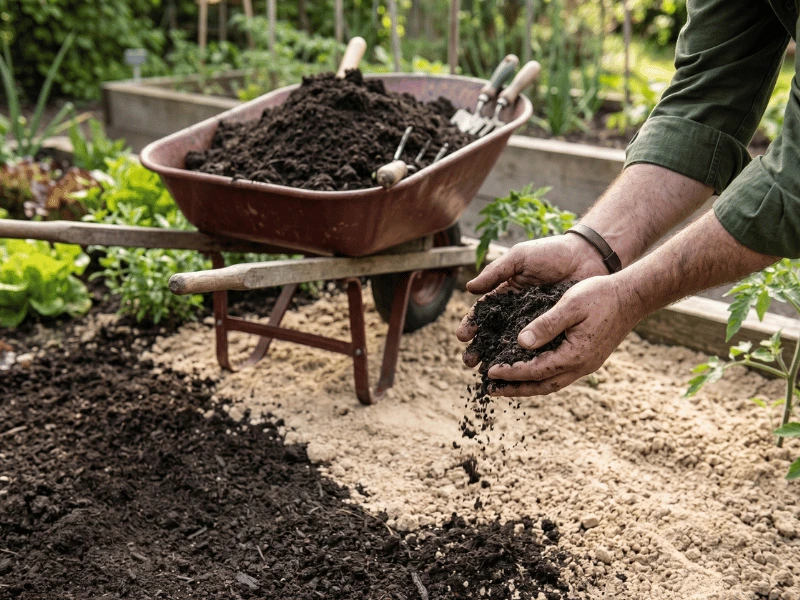 efore and after improving sandy soil with compost — healthy garden growth in Australia