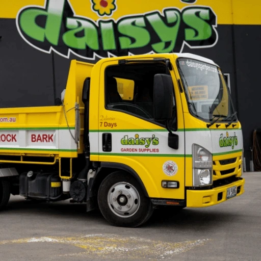 Daisys truck in front of logo