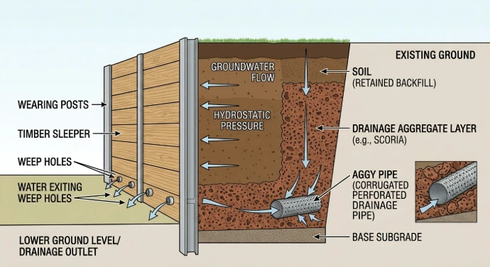 Retaining wall drainage diagram