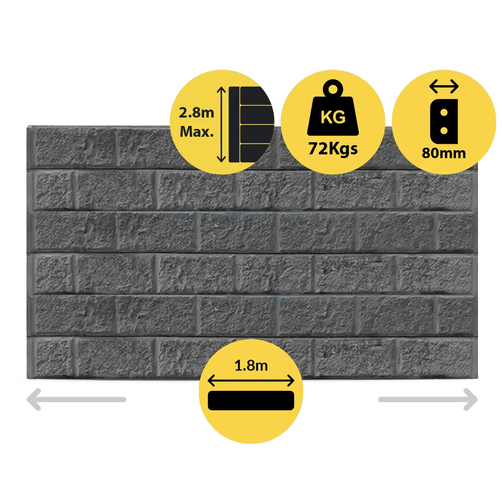 CONCRETE SLEEPER STANDARD BLOCK FACE CHARCOAL 1800X200X80MM